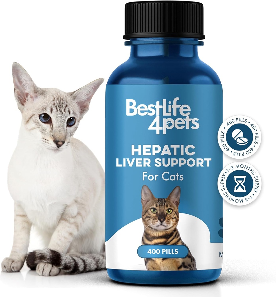 Suport hepatic pentru ficat pentru pisici Dizolvabile, Homeopatice, Digestive Feline Supliment pentru Detoxifiere Ficat și Absorbție Nutrient 100% Toate naturale, ușor de dat, fără substanțe chimice sau aditivi, 400 pastile
