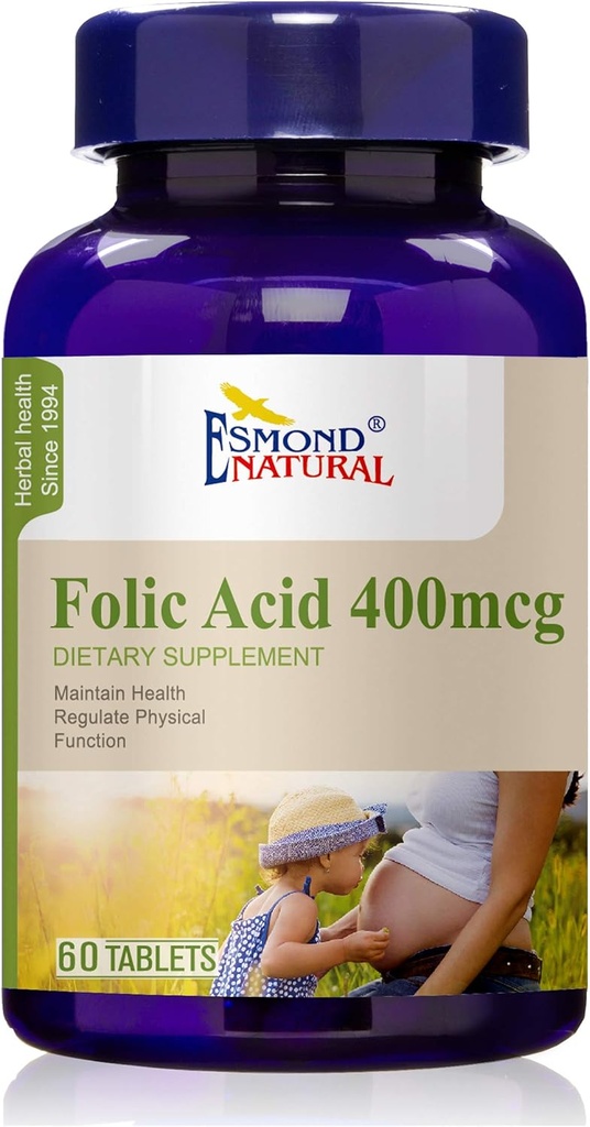 (3 ambalaj) Esmond Natural: Acid folic 400mcg (Susţinerea de alimente, menţinerea funcţiilor de sănătate), GMP, Assn produs natural certificat, Made in USA - 400mcg, 180 comprimate