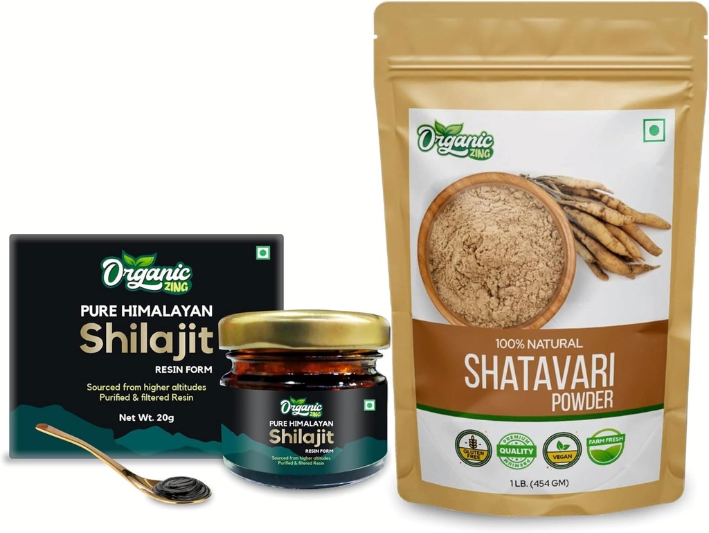 ORGANIC ZING Shatavari pulbere- 454g & Shilajit Resin- 20g