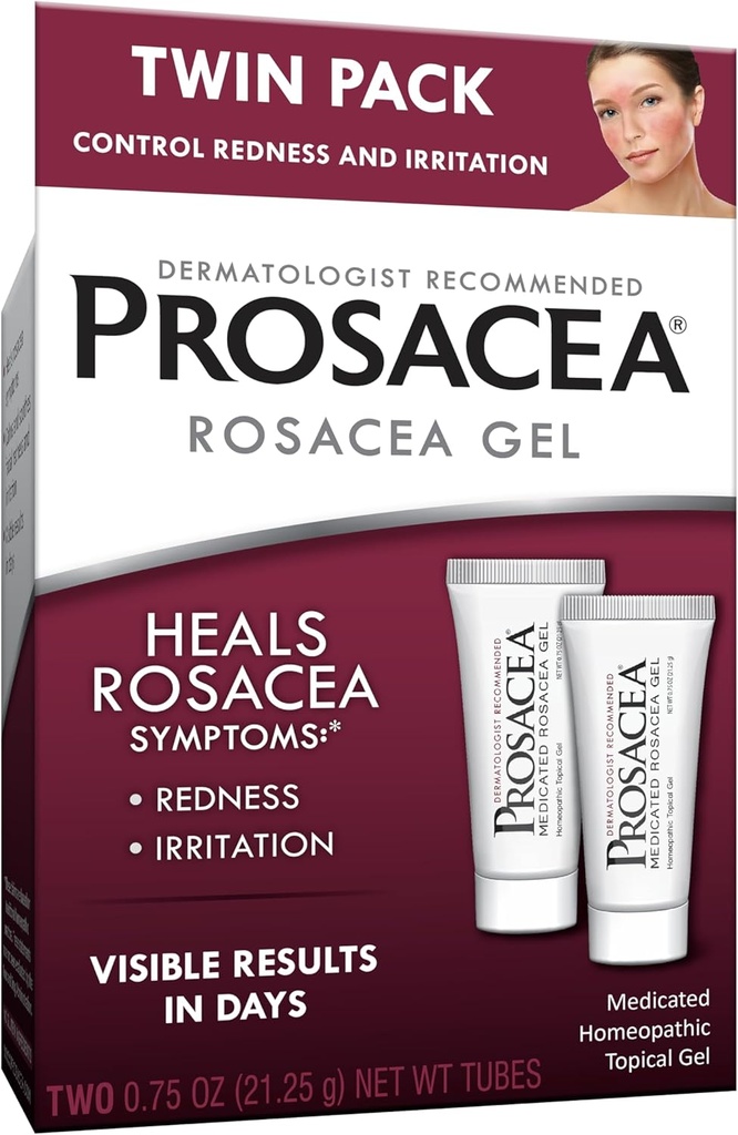 Prosacea - Tratament medicamentat Rosacea pentru fata - Vindecă Rosacea Simptomele de înroșire, cosuri și iritație - Fragrance Free - Twin Pack - Două tuburi de 0,75 oz (1.5 oz Total)