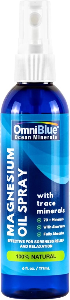 OmniBlue Magneziu & Ocean Mineral Spray- Topical, Ionic & Biodisponibile Minerale - Relief for Soreness, Cramps, Joints and Sleep - Spray Absorbs Rapid, No Sting - USA Made (6oz)