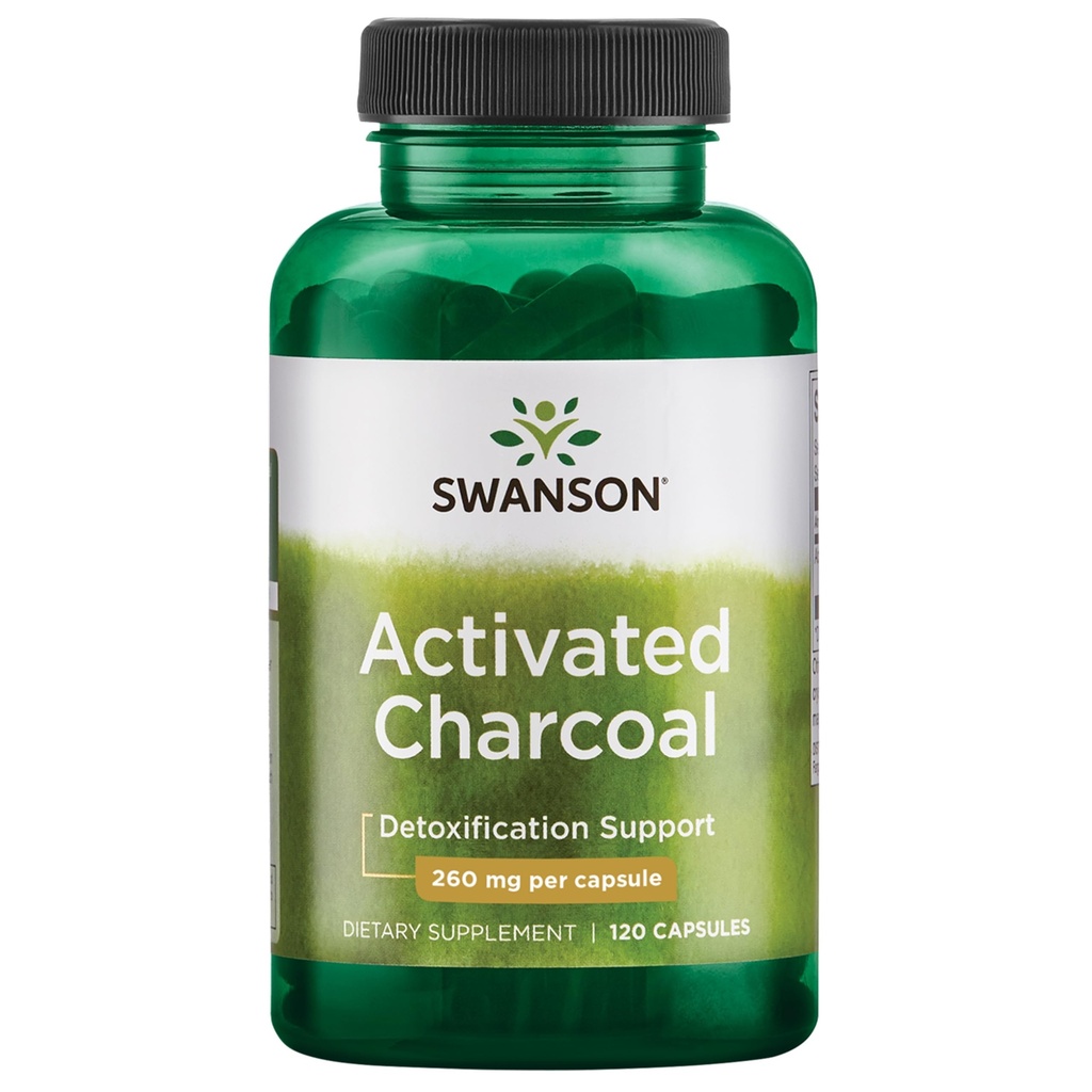 Swanson activat Charcoal - Supliment natural de sustinere absorbtie sanatoasa - ajuta w / Blooting & mentinerea regulatitatii Bowel - (120 capsule, 520 mg per Servire)