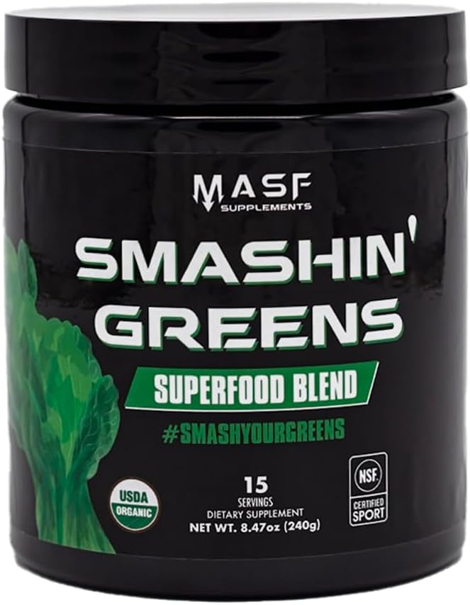 MASF Smasin' Greens Superfood Blend NSF Sport, Super Greens Digestive Health, Spirulina, Chlorella, Bloat Relief, 8.47 Ounce (Pachetul de 1)