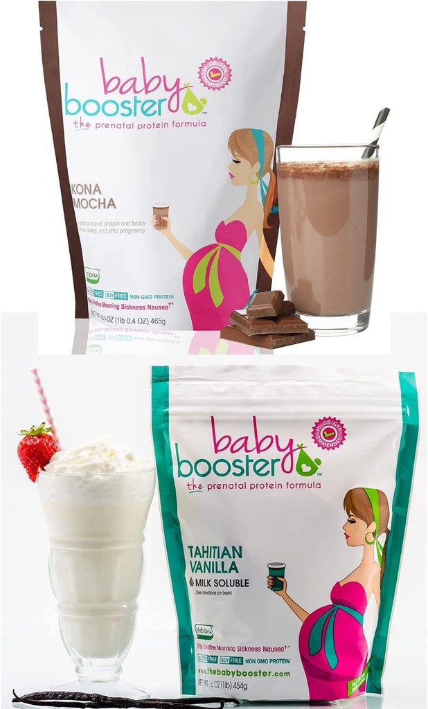 Baby Booster supliment de vitamine prenatale Shakes, Kona Mocha și vanilie tahitiană
