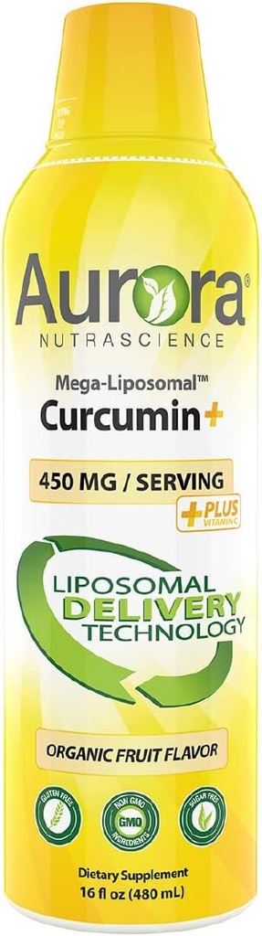 Aurora Nutrascience Mega-Liposomal Curcumin+ Vitamina C cu CurcuVail, Sustine articulatii sanatoase, musculare, GI Tract, şi funcţia creierului, Organic, Non-GMO, 32 Serviri, 16 fl oz