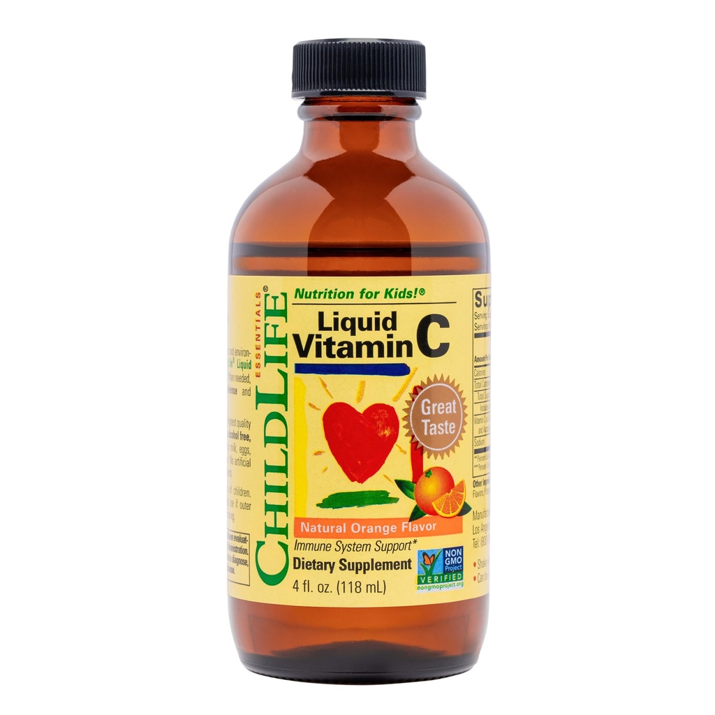 CHILDLIFE ESENȚIALE Vitamina lichid C - supliment lichid pur vitamina C pentru copii, suport sistem imunitar, gust mare - portocaliu natural, 4 Fl Oz (Pachetul de 1)