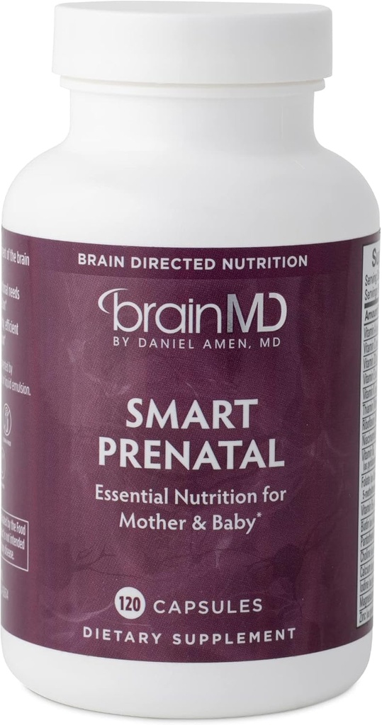 Dr Amen BrainMD Smart Prenatal - 120 capsule - Multivitamine pentru mama si copil, promovează o sarcină sănătoasă și creștere și dezvoltare la copii - gluten-free - 30 Serviri