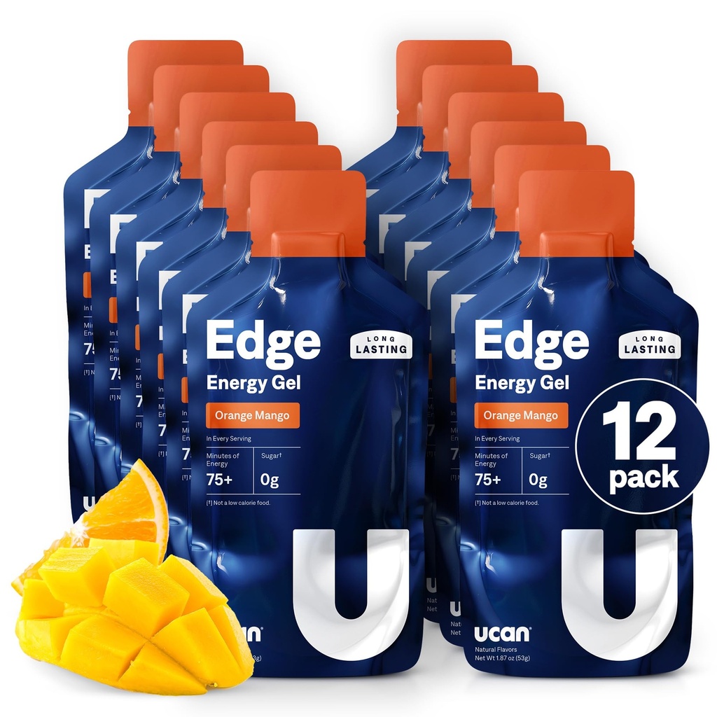 UCAN Edge Energy Gel Shots, Orange Mango (12, 2 Ounce Packets) pentru rularea, formare, antrenamente, Fitness, Ciclism, Crossfit 