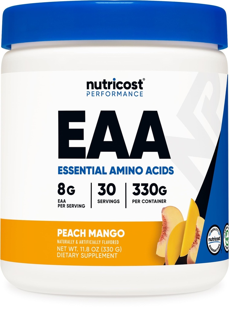 Nutricost EAA Powder 30 Serviri (Peach Mango) - Aminoacidi esențiali - non-GMO, gluten gratuit, vegetarian prietenos