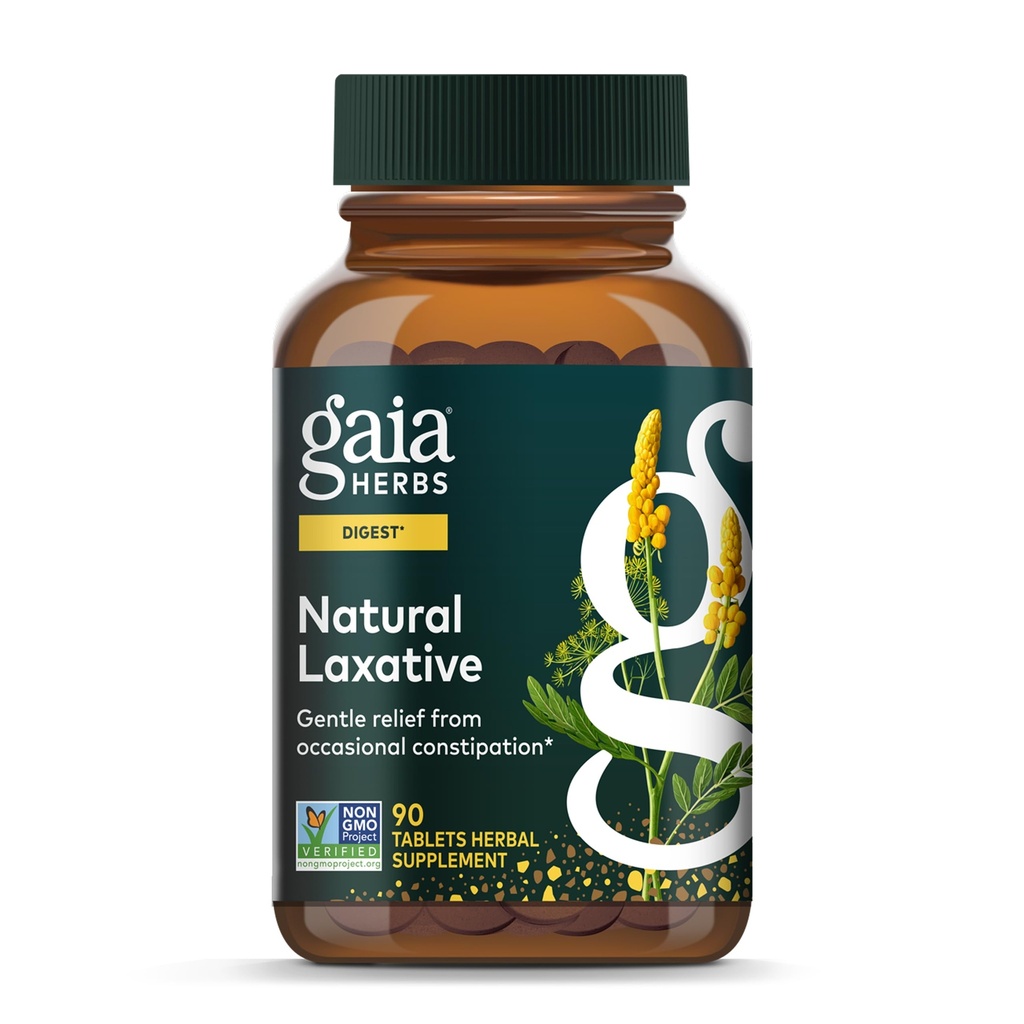 Gaia Herbs Natural Laxative - Suporte Constipație Relief pentru adulți - cu Senna Leaf, Capul Aloe, Caraway, Dandelion & Fennel - 90 comprimate (45 Servings)