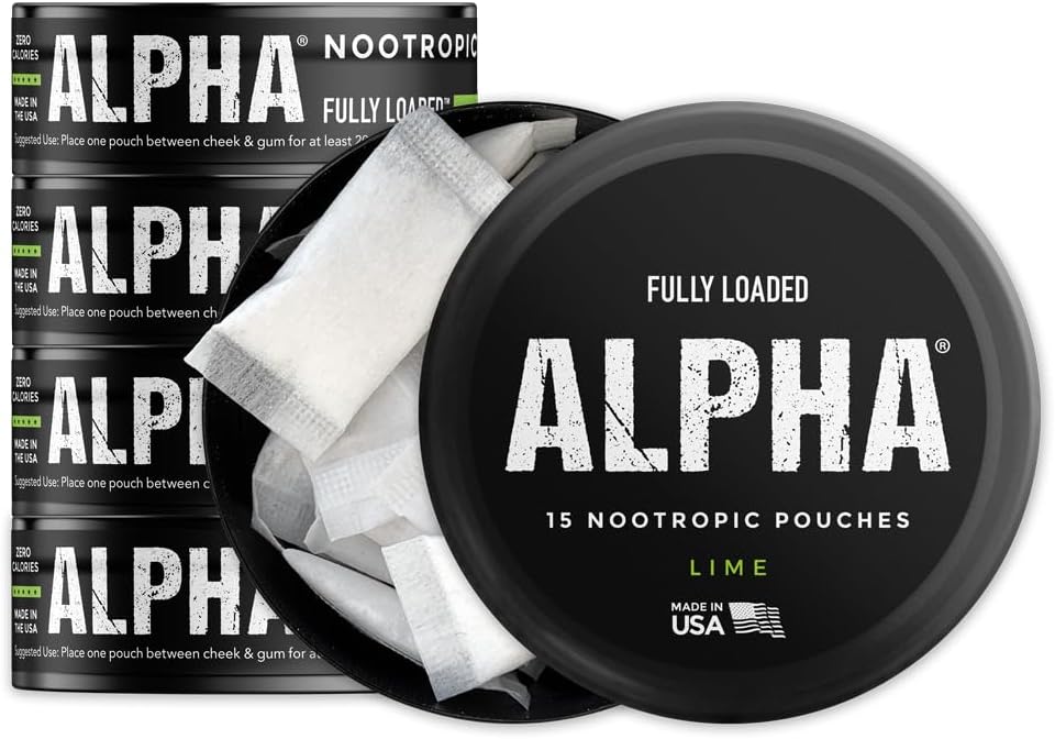 Poches Alpha Nootrop complet încărcate (Lime) - 5 cutii - 15 pungi per cutie - Livrare Nootropică eficientă, înlocuire Nic Pouch - Absorbție mai rapidă, Alpha GPC, L-Tyrosine, GABA