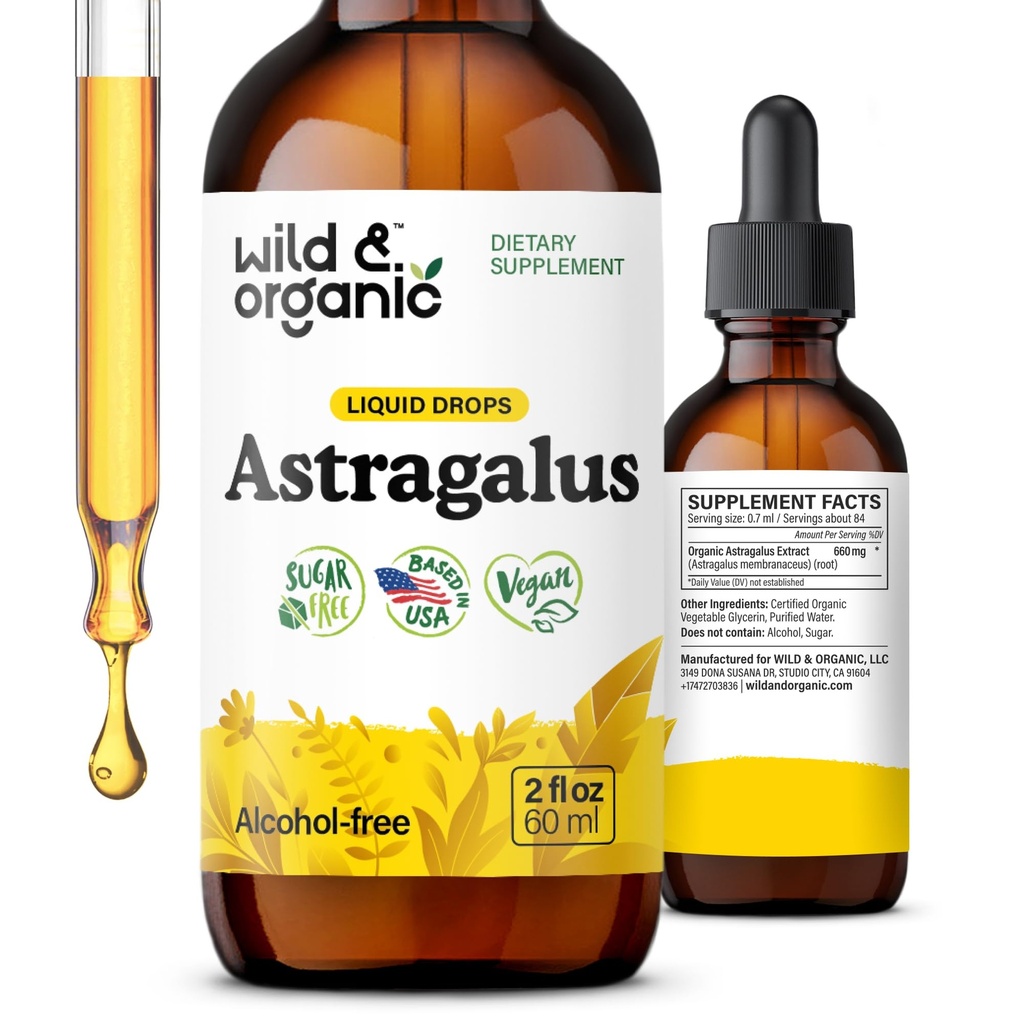 Astragalus tinctura salbatica si organica - Picaturi de suport imune cu extract de root astragalus - Suplimentul vegetal pentru calmare si relaxare - Vegan, Sugar & Alcool Free - 2 fl oz