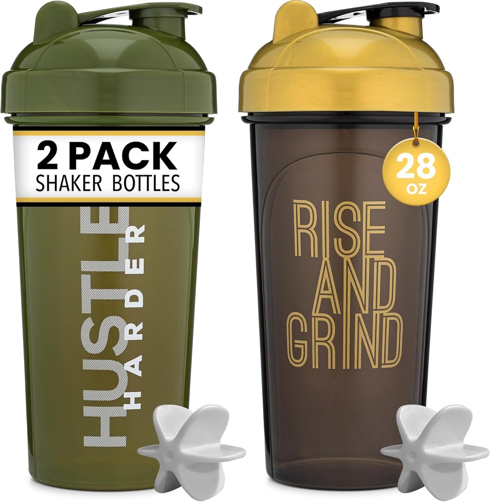 [2 Pack] 28oz Shaker Sticluță cu citate motivaționale (Black/Gold & Moss) 