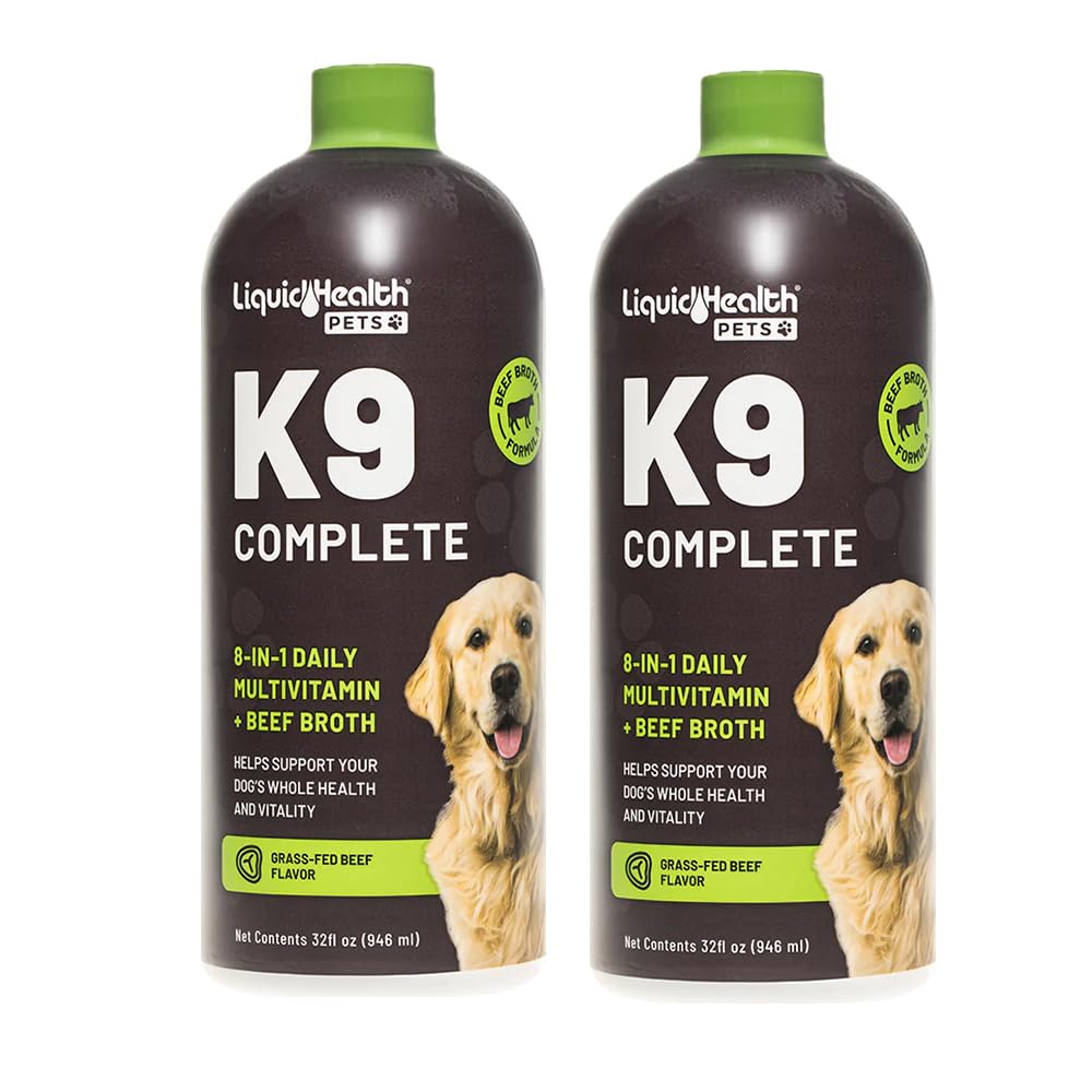 LIQUIDHEALTH Animale de companie K9 Complete 8-in-1 Multivitamine lichide pentru câini și căței adulți Senior, Toate într-o singură formulă vitamine canine complete pentru piele și haină, sănătate comună, suport imunitar - Statele Unite ale Americii Made (2 ambalaj)