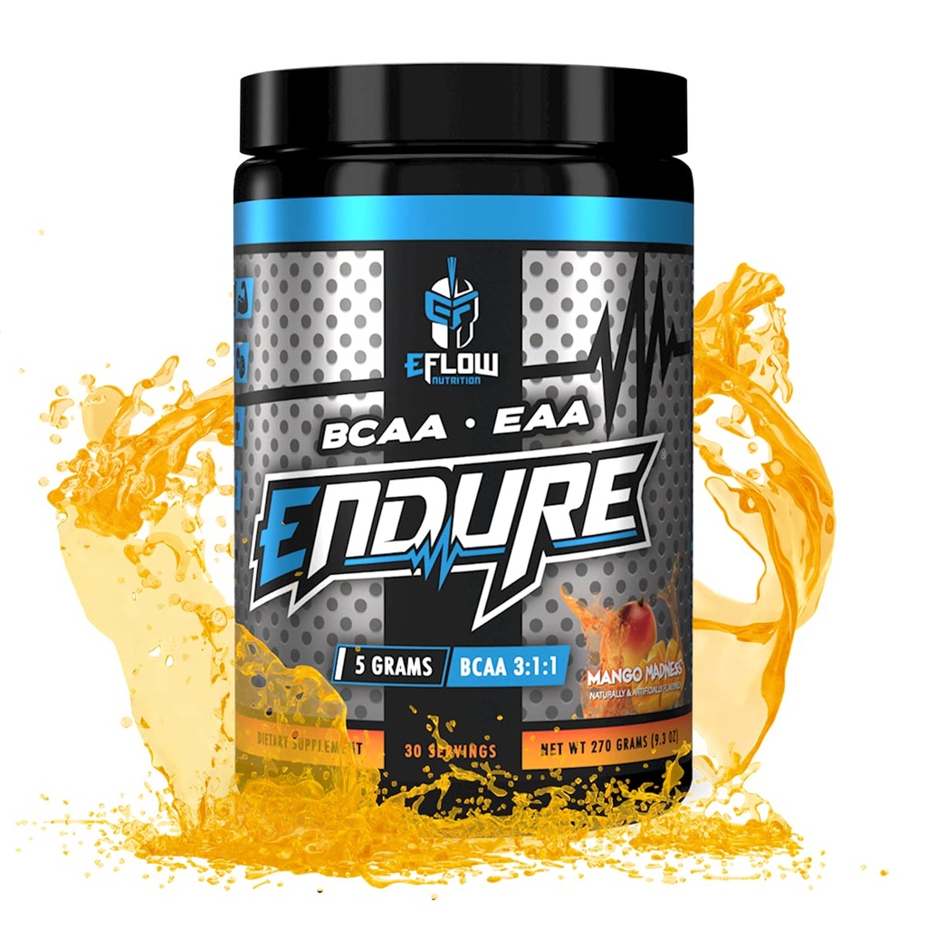 EFlow Nutritie Endure BCAA Plus EAA - Essential Aminoacids Electrolit pulbere Intra Workout - Imbunatatirea energiei, recuperare si performanta - Mango Madness (30 Serviri)