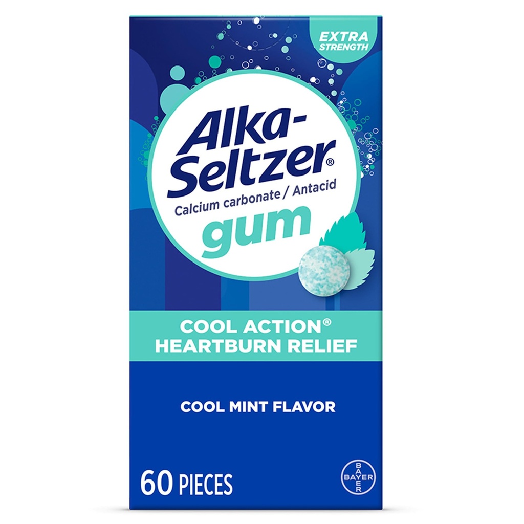 Alka-Seltzer acţiune rece Arsuri la stomac Gumă de relief, extra Putere Antiacid Gumă, Acid Indigestie şi Uset Relief de stomac, Nu Chalky Gust, Cool Mint Flavor, 60 Conte