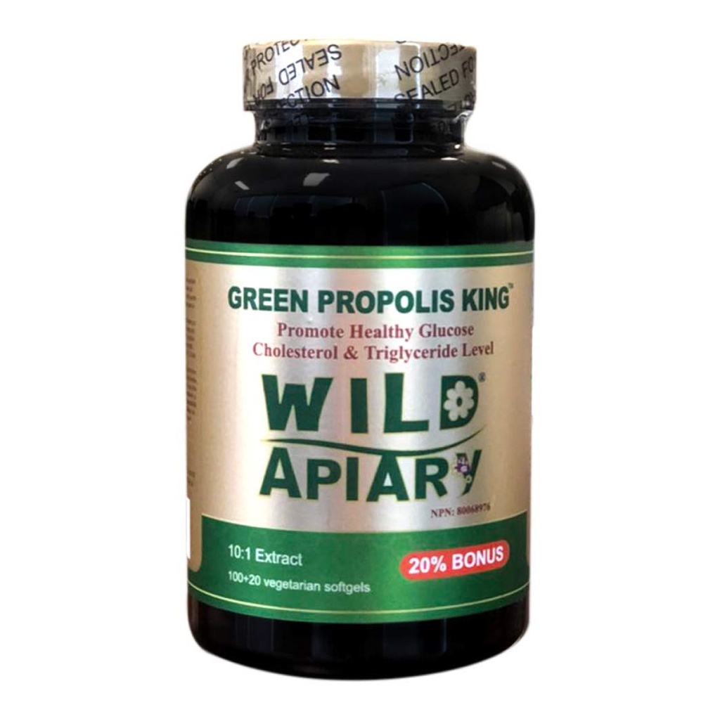 Wild Apiary Brazilian Green Bee Propolis King Vegetarian Softgel 120 gels - Non Alcoolic, Wax Free, Sugar Free