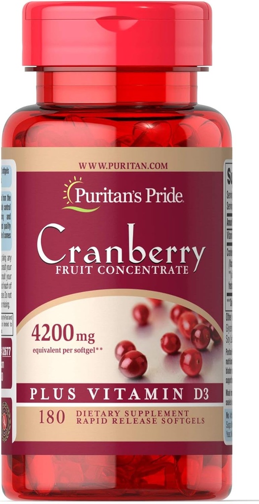 Mândria puritană concentrat de fructe de merișor Plus vitamina D3-180 Softgels