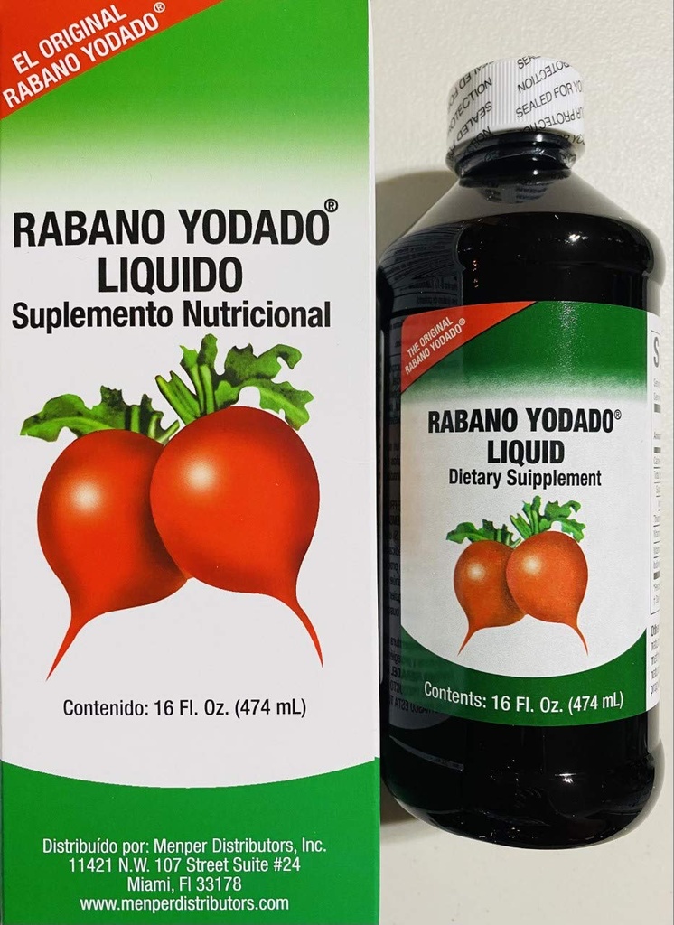 Rabano Yodado lichid 16 Fl Oz. - Dimensiune bonus - Supliment vitamina B12, B6 și Tiamin (1 lună de aprovizionare)