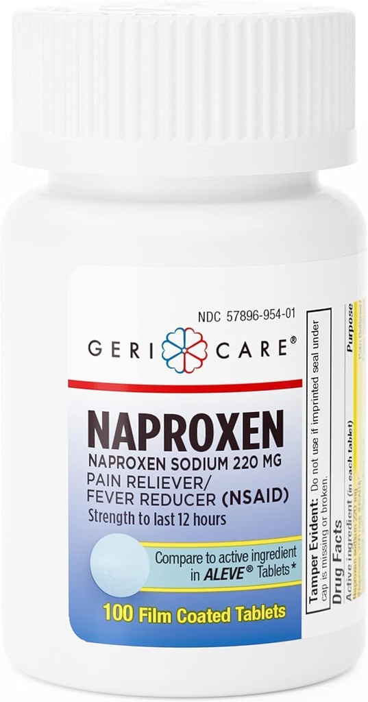 GeriCare Naproxen Tablete de sodiu, 220 mg (100 Număr) - AINS Extra- Putere Durere Relief pentru dureri de cap, Artrită, Dureri musculare, Crampi menstruale- Film acoperite Naproxen, Anti-Inflamator & Febra Reductor