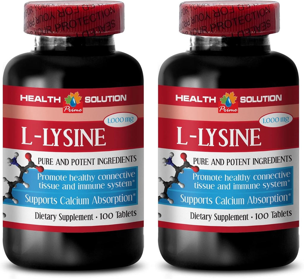 Comprimatele de L-Lysine 1000 mg - L-LYSINE 1000MG - Promovează pielea sănătoasă - L-L-Lysine Tablets - L-Lysine 1000mg Tablets - L-Lysine Supliment - L-Lysine Ointment - Lysine 1000mg Tablets, 2 flacoane 200 Tabs