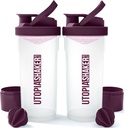 Utopia Home Shaker Sticla 2 Pack - 24 Ounce Proteina plastica sau Cocktail Shaker Sticla pentru Pre & Post antrenament cu Twist & Lock Proteine cutie de stocare (Clear/Plum)