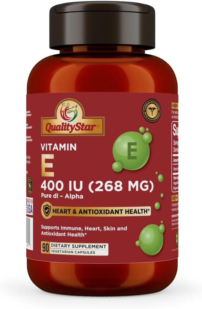 Vitamina E Capsule pentru Imunitate, Inimă, Piele şi Sănătate Antioxidantă - 100% Vegan capsule o dată pe zi 90 capsule a 400 UI (268 mg)