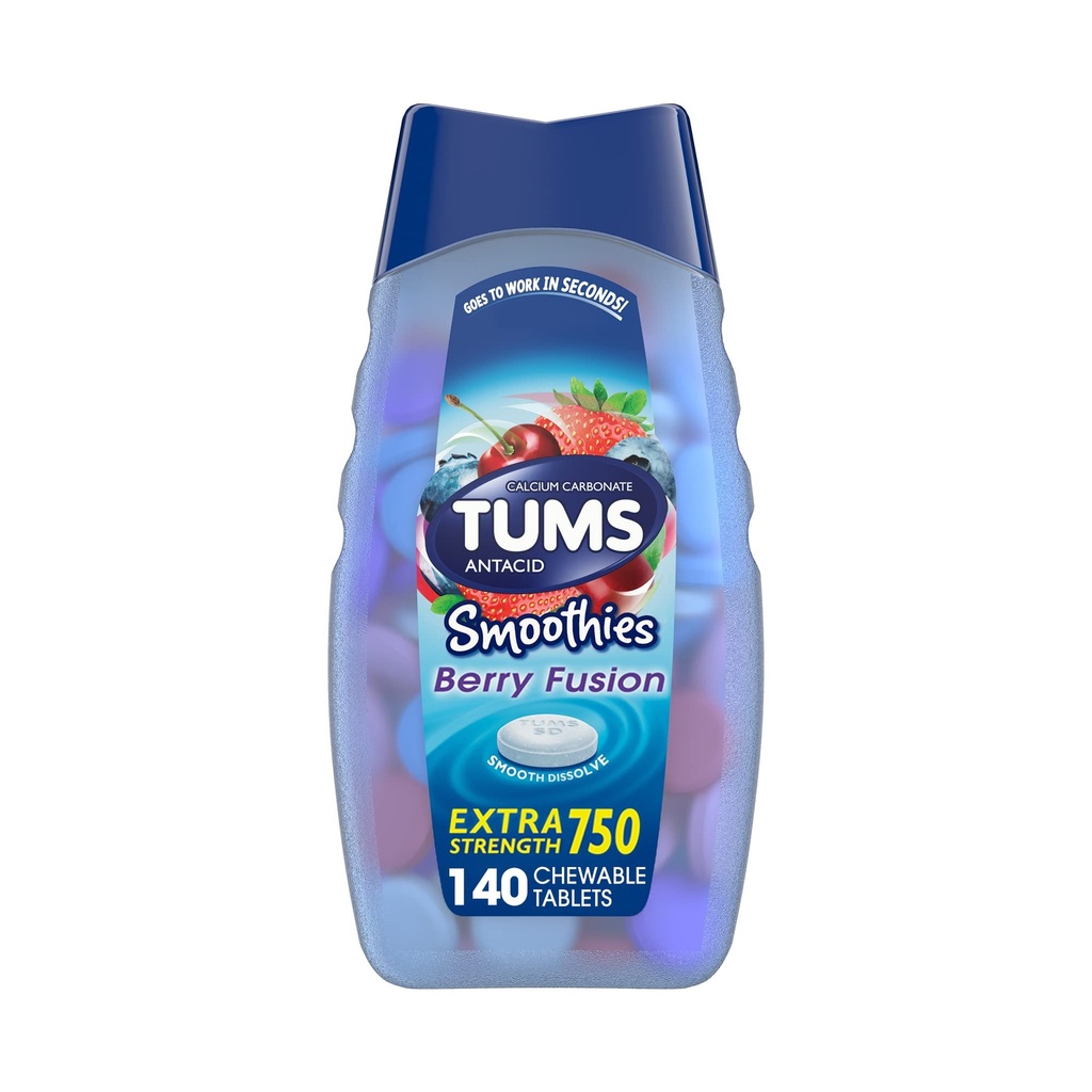 TUMS Antiacide Smoothies Berry Fusion Extra Putere 750, Dizolvare netedă - 140 comprimate masticabile