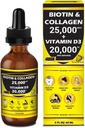 Natura Manu-Premiu 25.000mcg Lichid Biotin & Colagen+20.000iu Vitamina D3 All-in-one Wellness picături zilnice. Sprijină sănătos piele, unghii mai puternice, creșterea părului. Aromă de căpșuni gustoasă - 2 FL OZ/60 ML