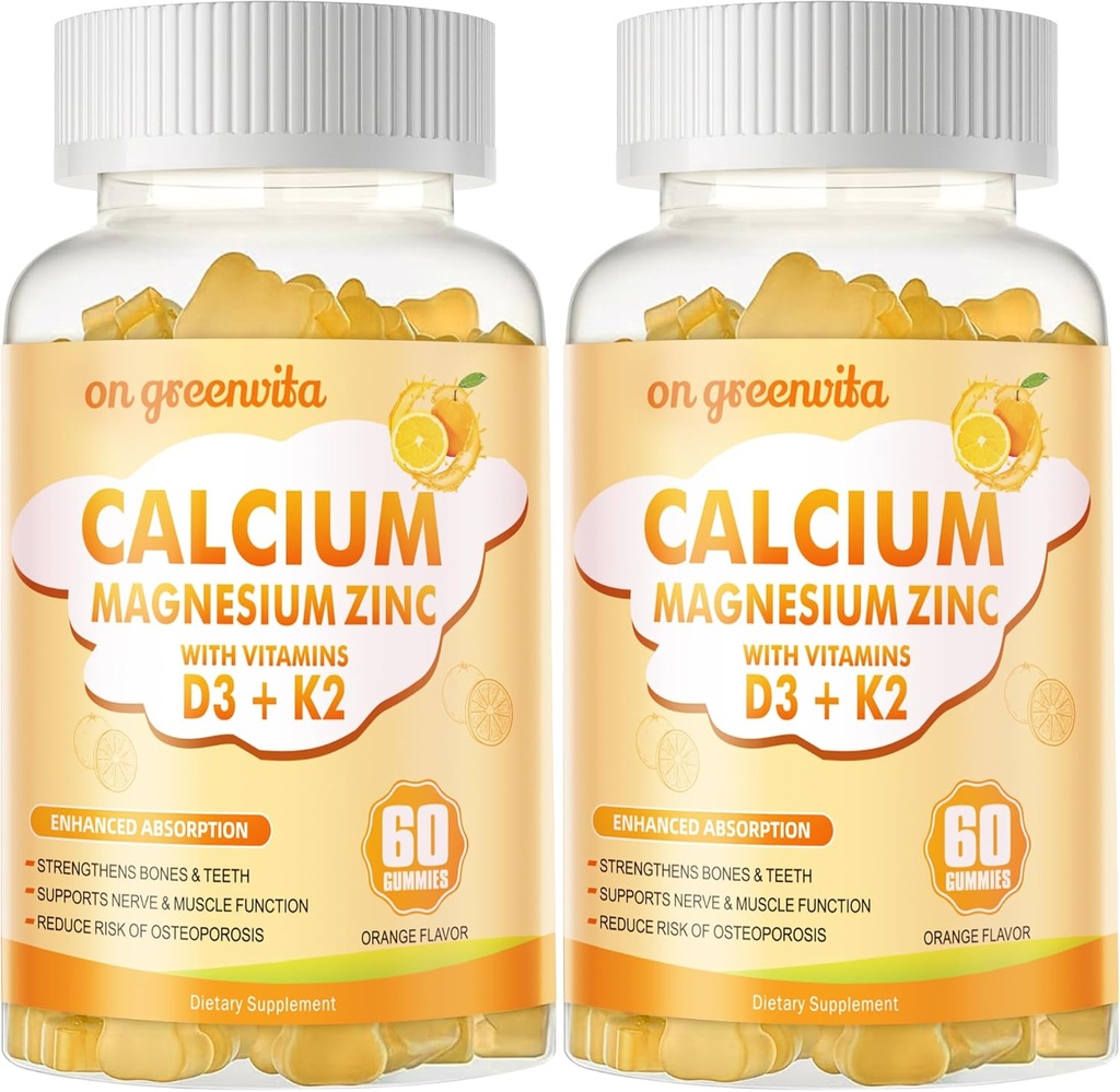 Gume de zinc de calciu de magneziu cu vitamina D3 și K2 - Absorbție îmbunătățită de mare potențial -120 Gume portocalii aroma