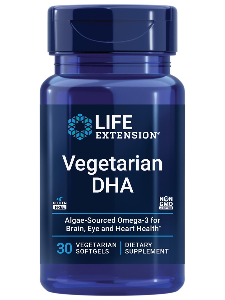 Life Extensie Vegetarian DHA, Omega-3 din Algae pentru cunoaștere, Mood & Eye Health, Gluten-Free, Non-GMO, Vegan, 30 softgels