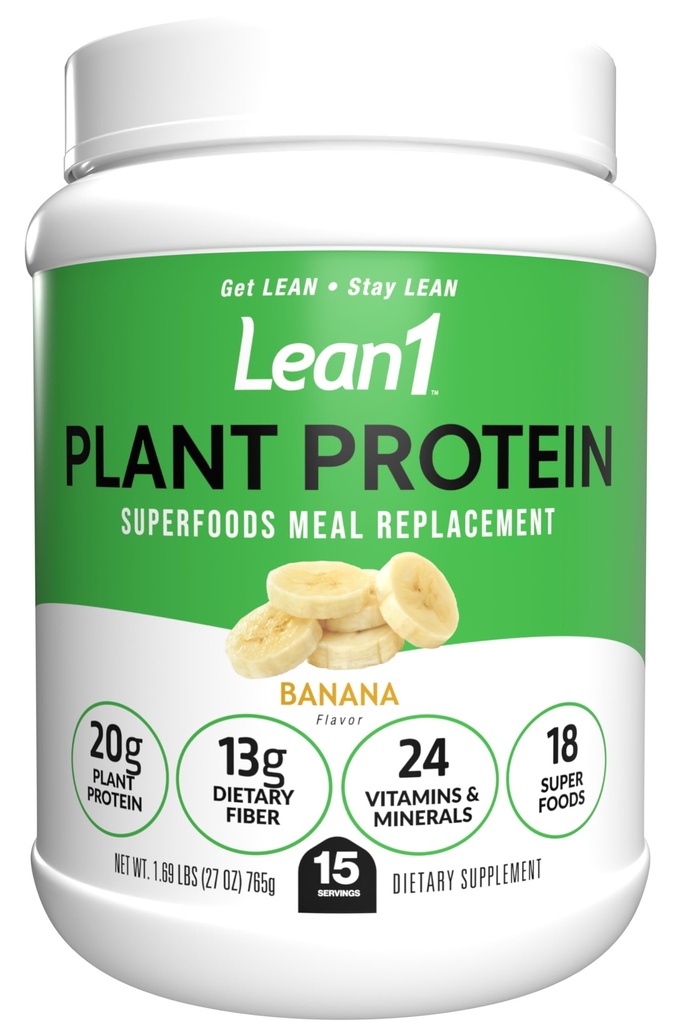 Lean1 Pudră de proteine pe bază de plante, Înlocuirea mesei, Aroma bananelor, 15 Servire