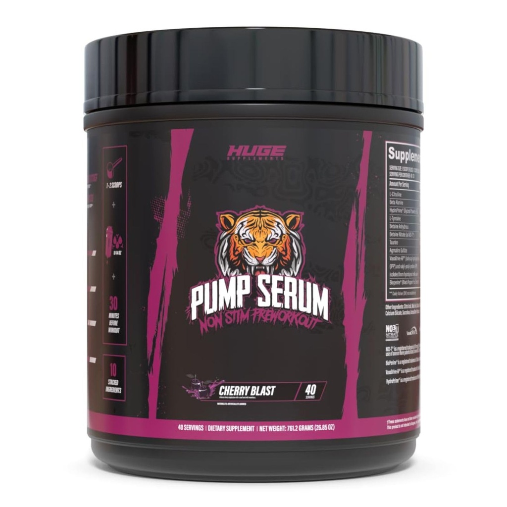 Uriașe Suplimente Pompa Ser, Stim Free Pre Workout și Nitricoxid de Booster pentru a spori concentrarea, Pompe, Fulness cu No Caffeine, L-Citrulline, GlycerPump, L-Tyrosine, Nitrosigine (Cherry Blast)