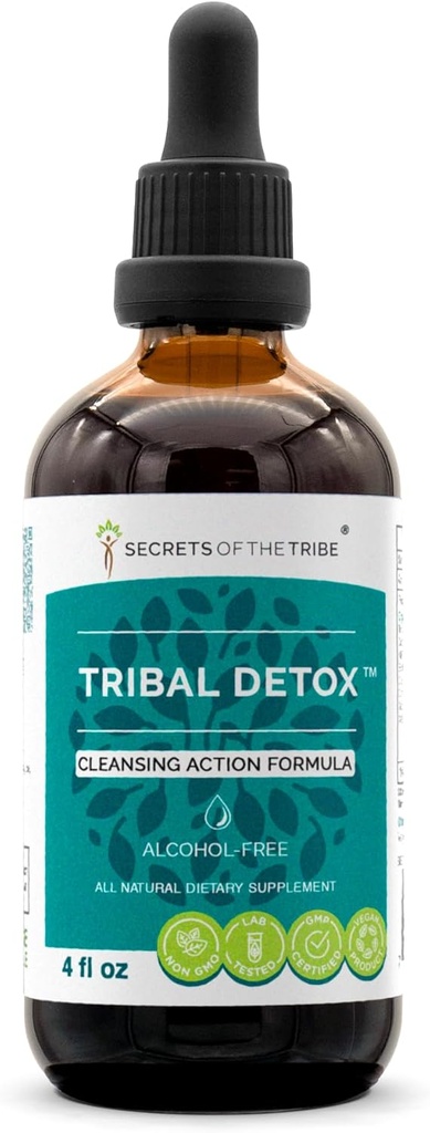 Dezintoxicare Tribal Extract de plante, Glocerit de alcool fără tinctură, Turmeric, Dandelion, Mulk Thistle, Burdock, Cleavers, Cranberry, Goldenrod, Green Tea Cleansing Action Formula (4 FL OZ)