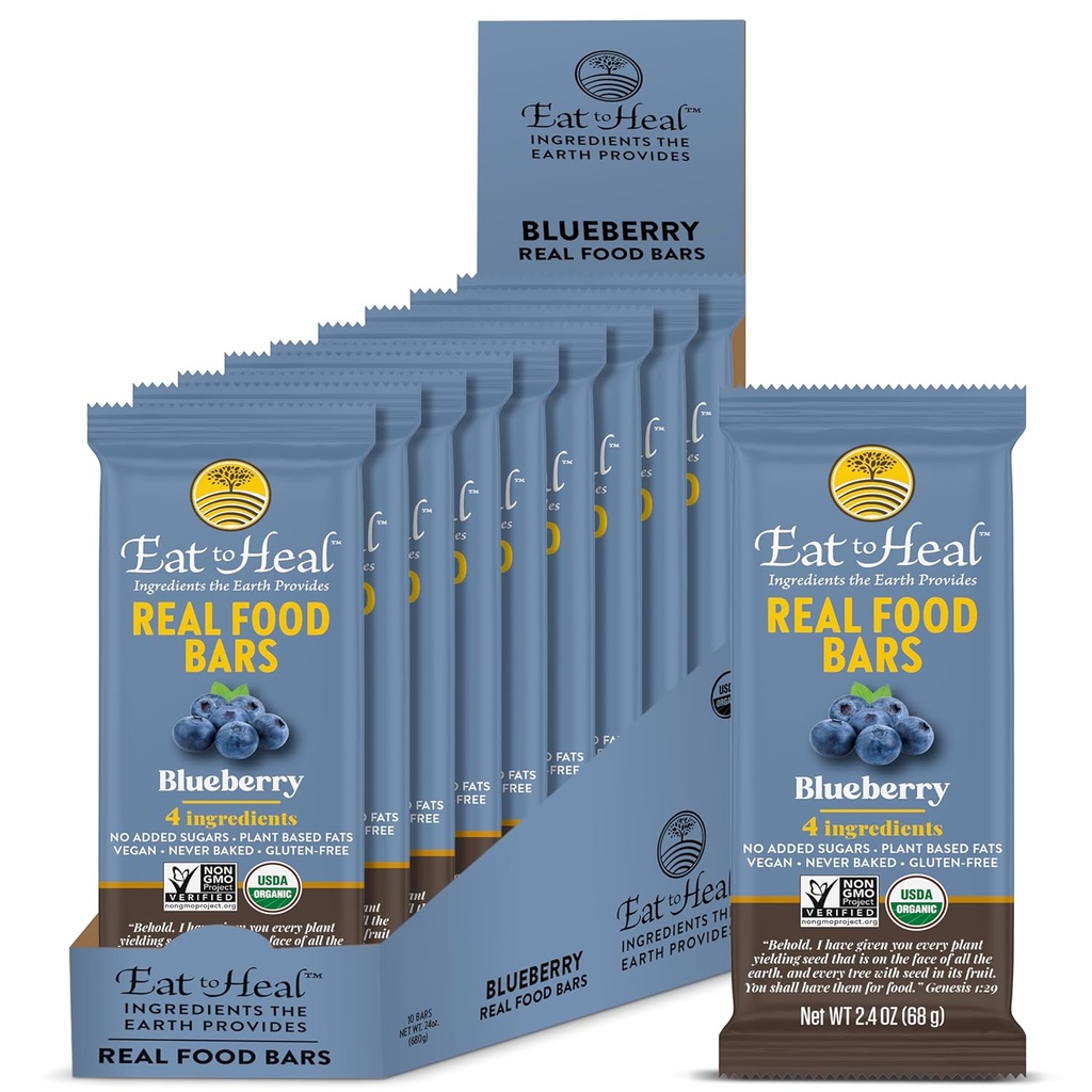ManancaToal Blueberry Real Food Bar - Baruri de proteine organice, Mancare Vegana, sanatos Gluten Proteine Gratuite Alimente - Baruri cu conținut redus de zahăr, Non OMG, niciodată coapte, plante pe bază de Snacks-uri organice - Crafted pentru a se bucura de