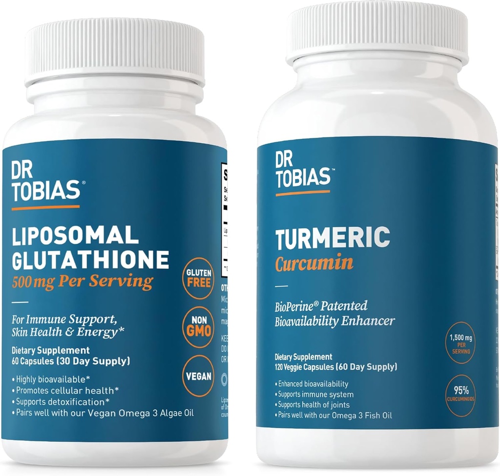 Dr. Tobias Curcumina Turmeric şi glutationa lipozomal - Susţine sănătatea comună, funcţia imună şi vitalitatea pielii - Vegan, non-GMO