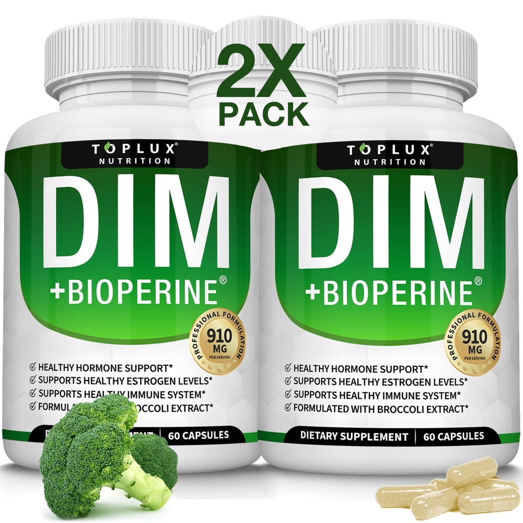 Dim Supliment 910 mg Plus BioPerine Complex - Diindolilmetan pentru a sprijini echilibrul hormonal și metabolismul estrogen, ajută cu Menopause AcCOs mai bine culturism de piele, pentru bărbați Femei, 60 capsule