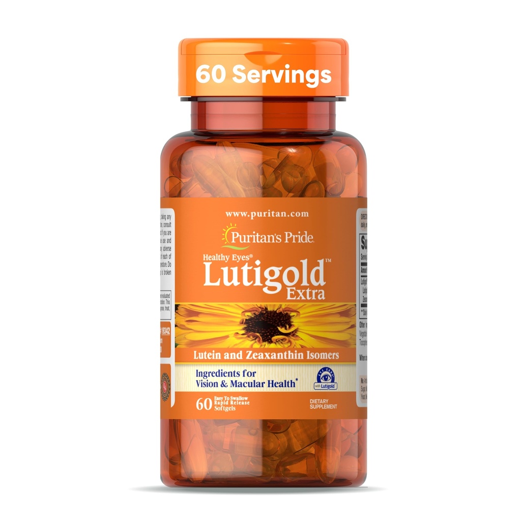 Puritan's Pride Premium Healthy Eyes LitigoldTM Extra Lutein with Meso-Zeaxanthin and Zeaxantină for Men and Women, Vision Health Support, 2 Month Supply, 60 Easy-to-Swallow Rapid Release Softgels