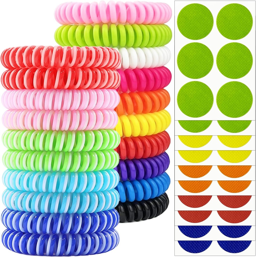 Brăţări de ţânţar 20 Pack, înfăşurat individual Bande de ţânţari repelenţi cu 60 buc. de ţânţari lipicios replicant patch-uri, DEET Free Insect Bug Wristbands replicant pentru adulţi pentru copii