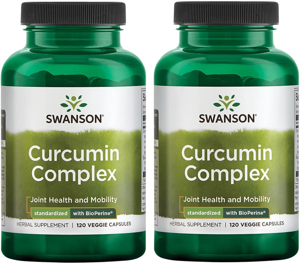 Swanson Curcumin Complex - Suplimentul Herbal Supporting Joint Health, Mobility & Physical Function - Standardized with BioPerine for Maxime Absorbtion - (120 Veggie Capsules) (2 Pack)