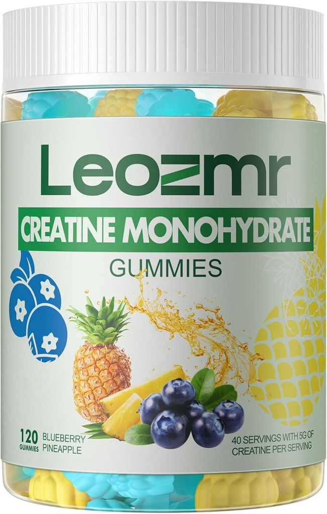 Creatine Monohidrat Gummie 5000 mg pentru bărbaţi şi femei, Masticuri Creatină Monohidrat Supliment (120 Conte) - Afine Ananas