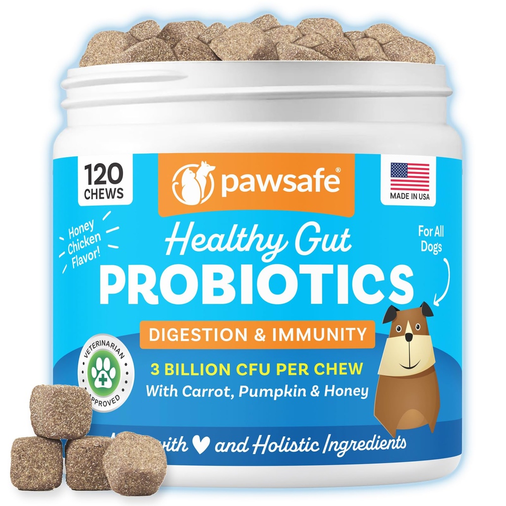 Caine Probiotice, Honey Chicken Flavor, 120 Soft Chews pentru Digestive & Gut Health, Immune Supplement, Gas Relief, Anti-Diaree, Ajuta cu alergii, Supărat stomacuri, Drojdii și Itchy Skin