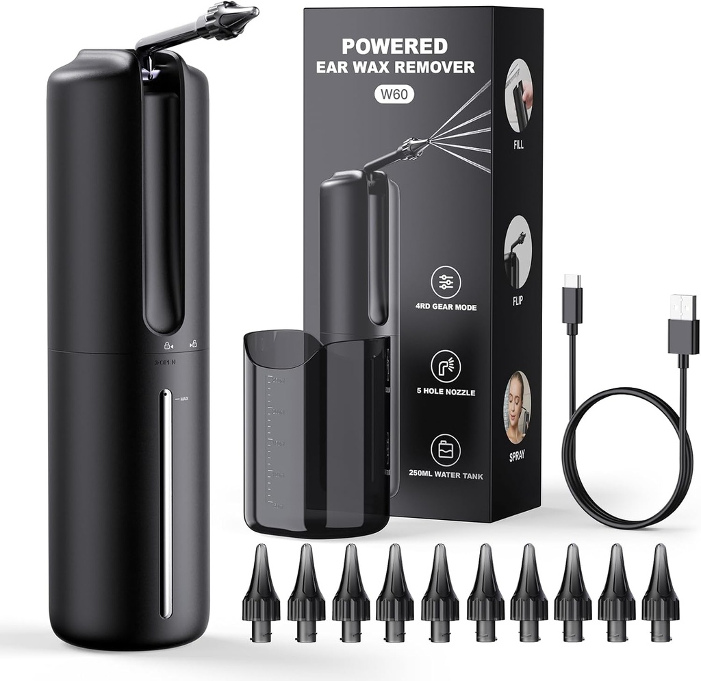 Îndepărtarea urechii Irigarea urechii electrice Flushing Sistem de apă de curățare a urechii alimentat cu 4 Moduri de presiune instrument sigur și eficient de curățare a urechii USB rezistent la apă Reîncărcabil