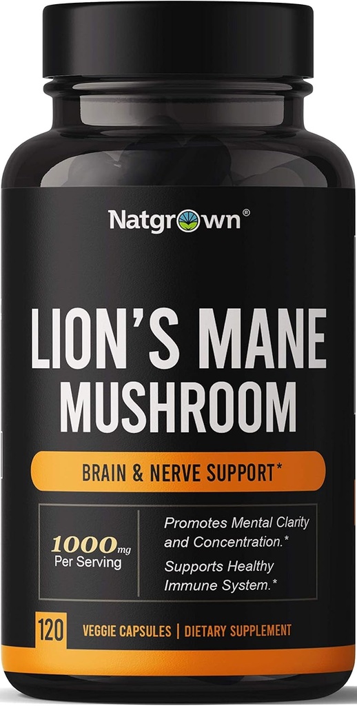 Natgrown Lions Mane Supliment capsule de ciuperci - organic Leu de până Mane Extract Nootropic Creier Supliment pentru bărbaţi şi femei - promovează Claritatea mentala, Focus, şi de memorie - Vegan pastile