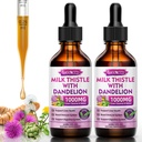 2 Pack Milk Thistle Picături lichide - Ficat Cleanse Detoxifiere & Reparație - 1000 mg Milk Thistle Supliment pentru suport hepatic, Silymarin Ficat Supliment pentru Sănătatea Ficatului, Vegan, Non-GMO, 4 Fl Oz