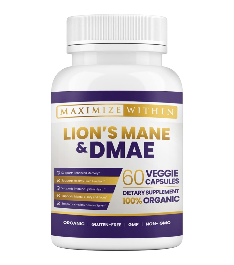 Maxim Slim Lion's Mane & DMAE Capsule: Îmbunătăți memoria, stimularea clarității mentale, și Sharpen Focus - 60 capsule pentru suport cognitiv maxim