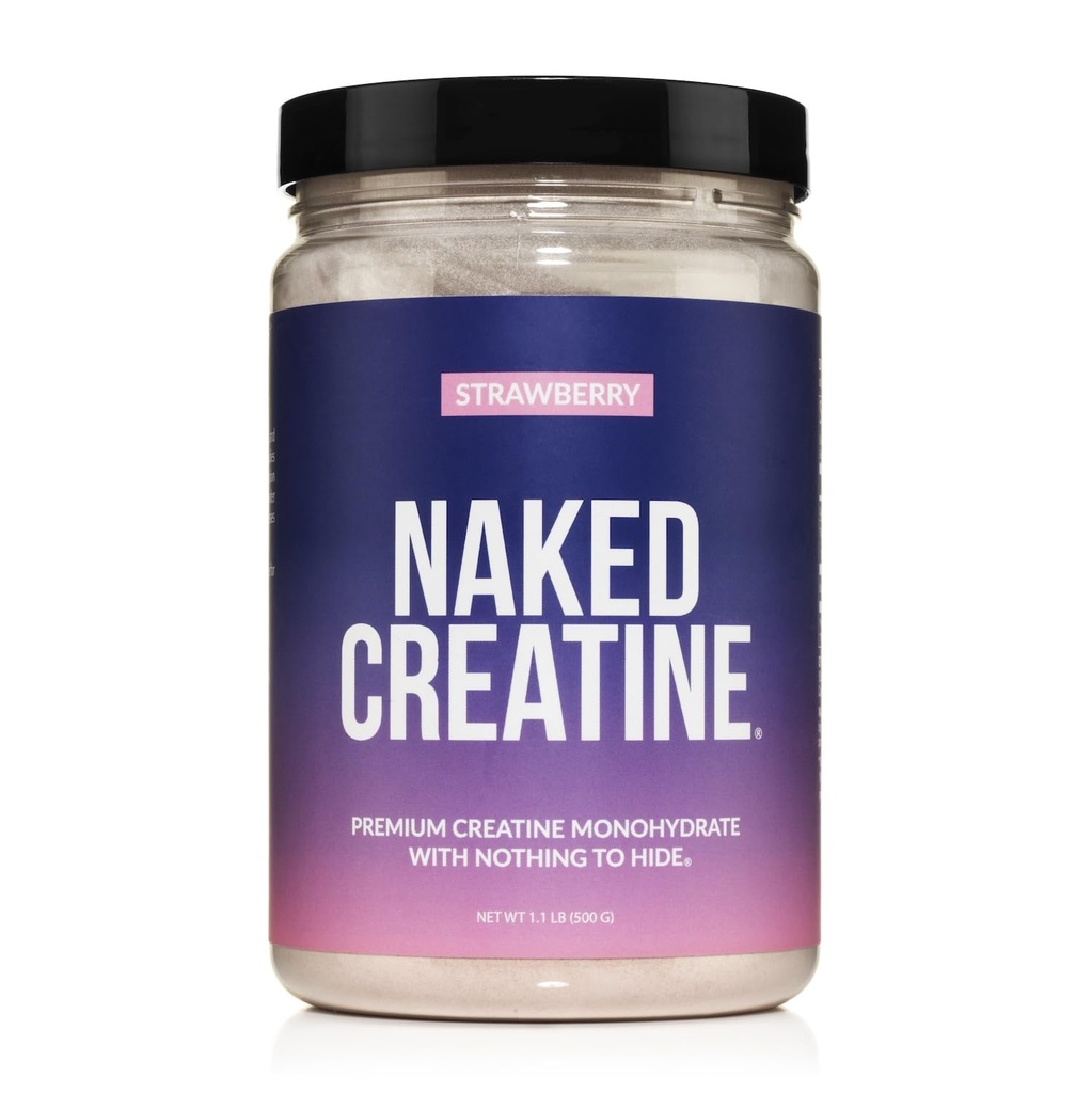 Creatina NAKED - Creatină cu aromă de căpșuni Monohidrat - Pulbere de căpșuni reale, fără aditivi, creștere musculară, Vegan, non-GMO, gluten gratuit, soia gratuit - 45 Serviri