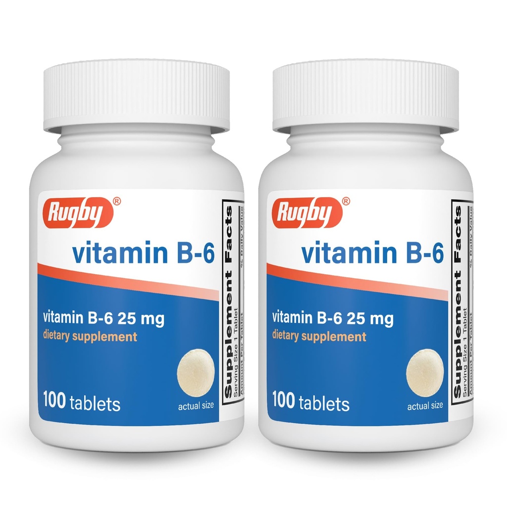 Rugby Vitamina B-6 Tablete - 25 mg de vitamina B6 - Supliment alimentar - 100 Conte (2 ambalaj)