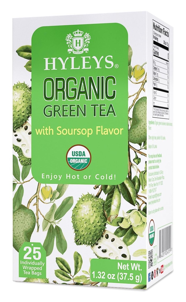 Hyleys Ceai verde organic Soursop Aroma - 25 Ceai Bags - (12 Pack - 300 Ceai Bags Total) - Graviola Guanabana Ceai