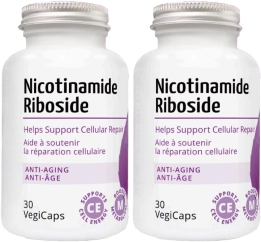 Nicotinamidă Ribozidă - 300 mg Nicotinamidă Ribozidă (NR) per Serving, 400 mg Coenzima Q10 Ubichinonă, 30 VegiCaps per flacon (60 Caps - ambalaj de 2)